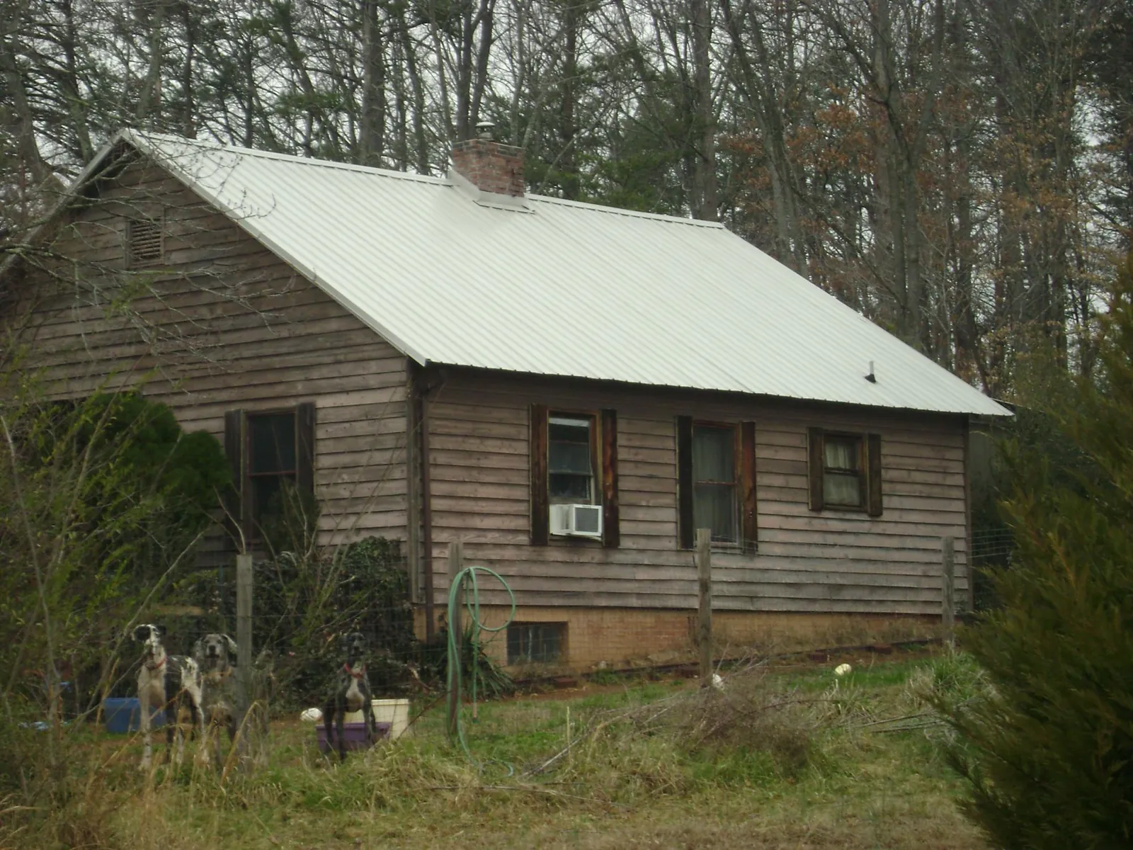 White metal roof on an old wood sided farmhouse, from a Metal Roof Installation job in Billings
